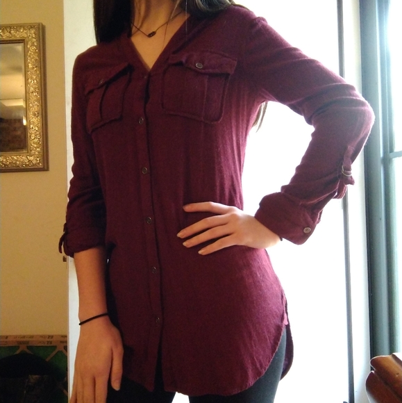 Tops - Maroon Long sleeve button up